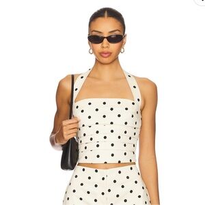 Polka Dot Halter Crop Top - Ivory with Black Dots